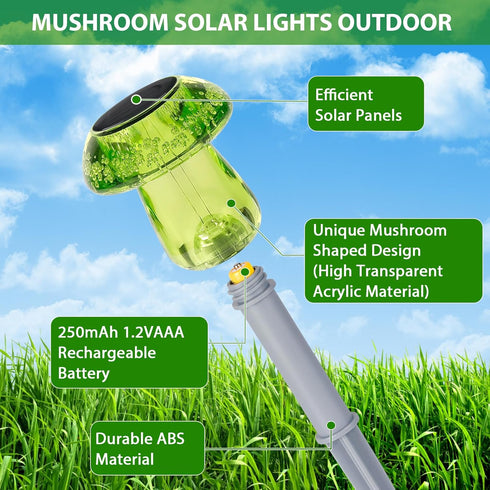 16 Pack Benany Solar Lights Outdoor, Mushroom Lights Outside Waterproof, Solar Powered LED Lighting for Garden, Yard
