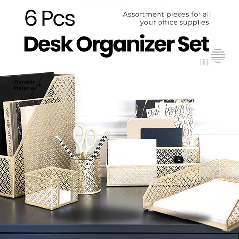 Gold Desk Accessories for Women Office, 6 Piece Gold Desk Set, Office Supplies Gold Organizer - Office Organization Set