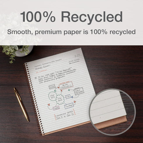 Oxford Spiral Notebooks, 2 Pack, 100% Recycled, College Ruled, Kraft, Gold Foil Designs, 80 Sheets/160 Pages, Student