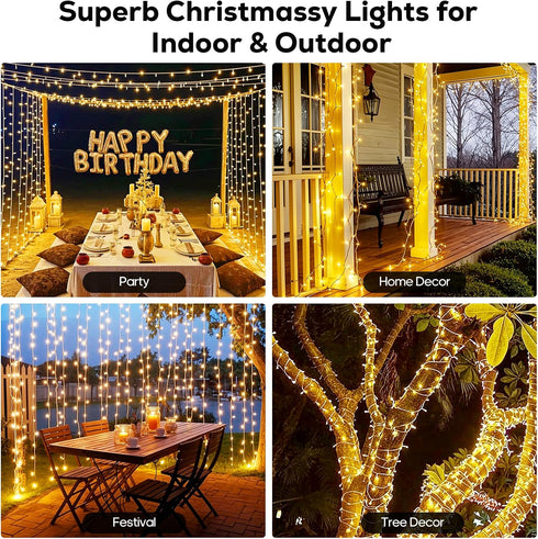 246FT 600 8 LED Christmas Lights Outdoor Waterproof Modes String Lights for Outside Warm White Christmas Tree Lights