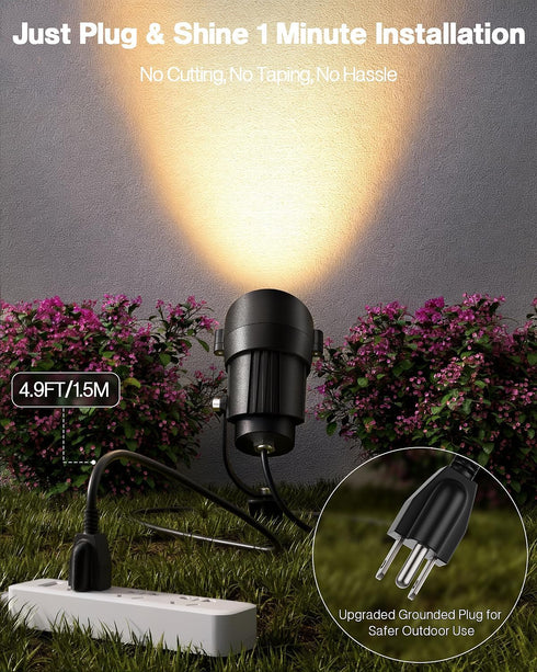 12W, 2900K 36 IP65 2 Packs HIBOITEC Plug in Outdoor Spotlight COB LED Landscape Lighting for Yard Trees & Garden, UL