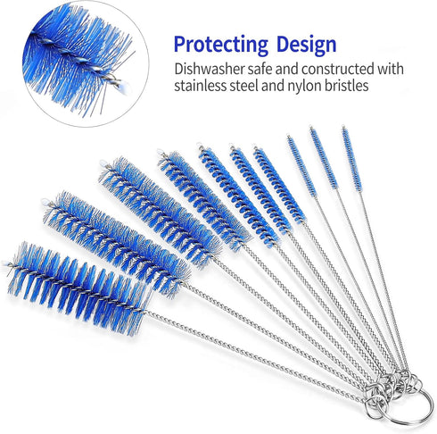 CiaraQ Bottle Cleaning Brushes, 8 Inch Nylon Tube Brush Set, Cleaner for Narrow Neck Bottles - Set of 10pcs