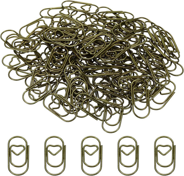 MECCANIXITY Heart-Shaped Paper Clip Fun Clips - Cute Decorative Bookmarks 0.8 Inch Bronze Tone, Pack of 100