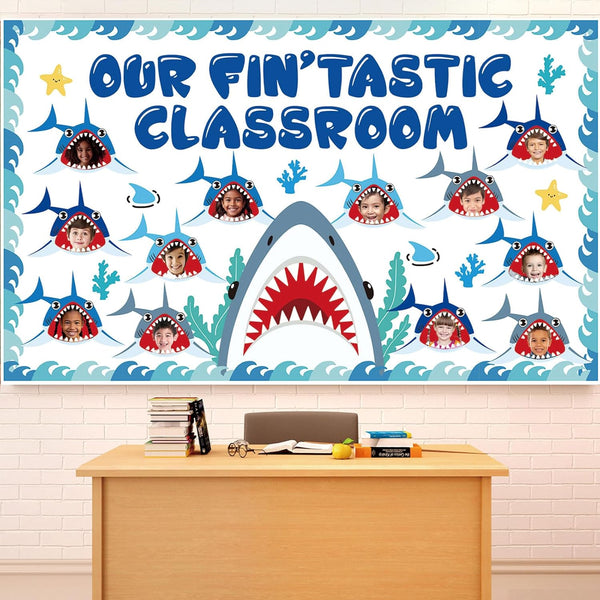 Shark Bulletin Board Kit, Under The Sea Classroom Decorations, DIY Photo Set Ocean Theme Paper Cutouts for Kids Decor