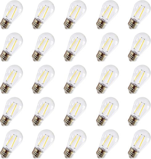 S14 Clear String Light Bulbs, 2W Plastic LED Replacement Bulbs for Outdoor Patio String Lights, E26 Base, Pack of 25