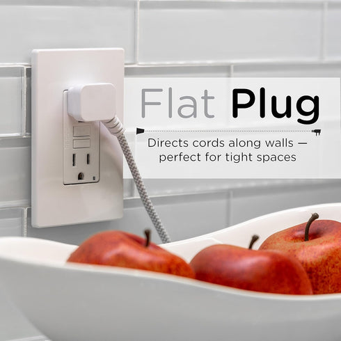Cordinate 8 Ft Extension Cord - 3-Outlet Flat Plug Braided Safety Slide 125V Long Extension Cord, White