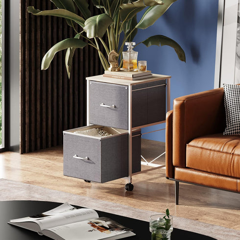 DEVAISE 2 Drawer Mobile File Cabinet, Rolling Printer Stand for A4 or Letter Size, Light Grey Fabric