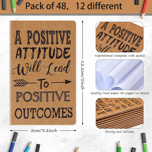 Outus Mini Inspirational Notepads, Motivational Notebook, Small Pocket Journal, 12 Styles, 48 Pieces for School Office