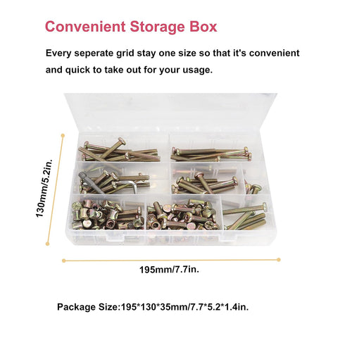 cSeao 100pcs M6 15mm 25mm 35mm 45mm 55mm 65mm 75mm Baby Bed Crib Screws Hardware Replacement Parts Assortment Kit, Zinc