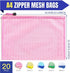 LEOBRO 20PCS Mesh Zipper Pouch - A4 Letter Size Mesh Bags with Zipper, Document Bags, Plastic Envelopes for