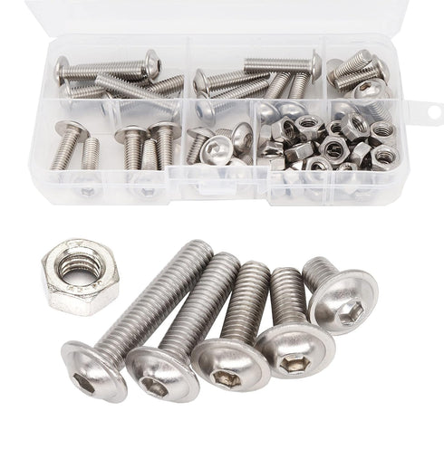 cSeao 50pcs M6 Flanged Button Head Socket Cap Screws Hex Nuts Kit - M6 x 10mm/15mm/20mm/25mm/30mm, 304 Stainless Steel
