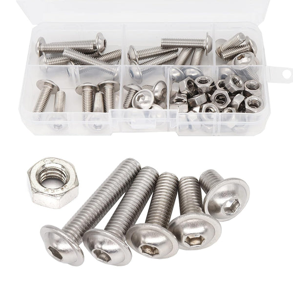 cSeao 50pcs M6 Flanged Button Head Socket Cap Screws Hex Nuts Kit - M6 x 10mm/15mm/20mm/25mm/30mm, 304 Stainless Steel