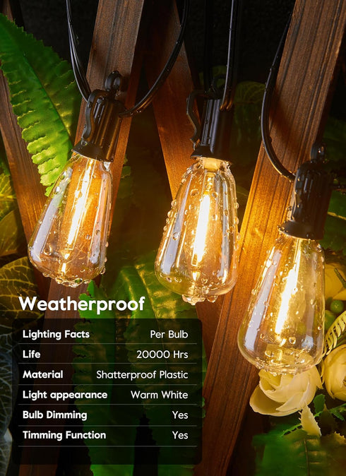 38FT 16+1 Bulbs, Dimmable 3 Commercial Brightown Solar String Lights Outdoor Waterproof with Remote, LED Shatterproof