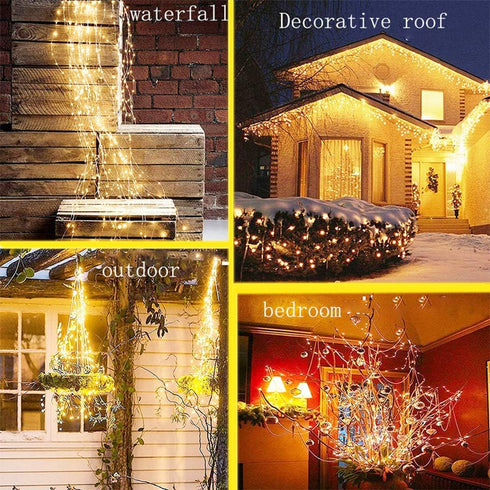 2 Pack 220 8 SHUKAN LED Firefly Bunch Lights, Flashing Modes Waterproof Copper Wire Waterfall Lights, Fairy Lights