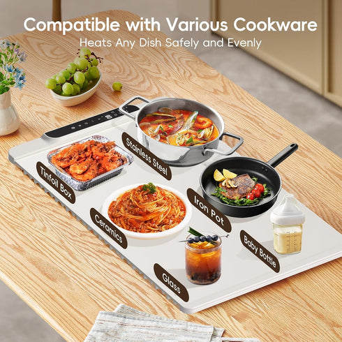 26'' 15'' 11-Temp Food Warming Mat, x Electric Silicone Warming Tray with Control & Timer, Child Lock, Portable Food