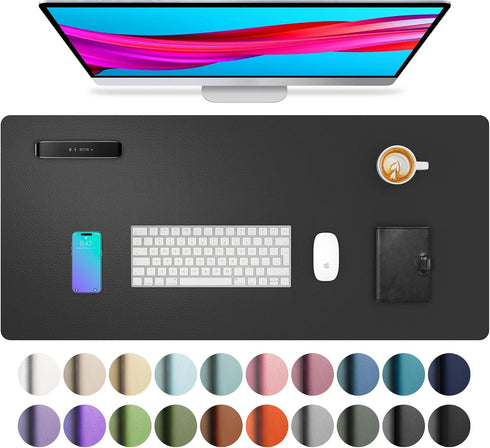 Leather Desk Pad Protector, Non-Slip PU Leather Desk Blotter, Waterproof Writing Pad, 23.6" x 13.7" (Black)