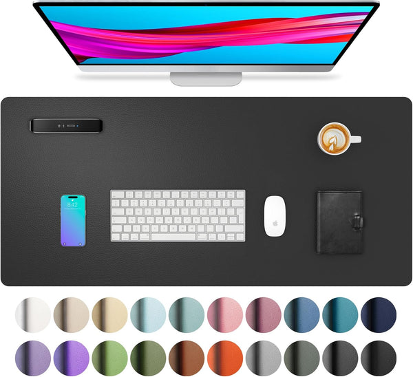 Leather Desk Pad Protector, Non-Slip PU Leather Desk Blotter, Waterproof Writing Pad, 23.6" x 13.7" (Black)