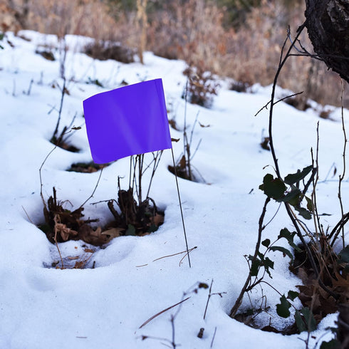 Purple Marking Flags 100 Pack - 4x5-Inch Marker Flags with 15-Inch Wire for Lawn and Landscape Marking