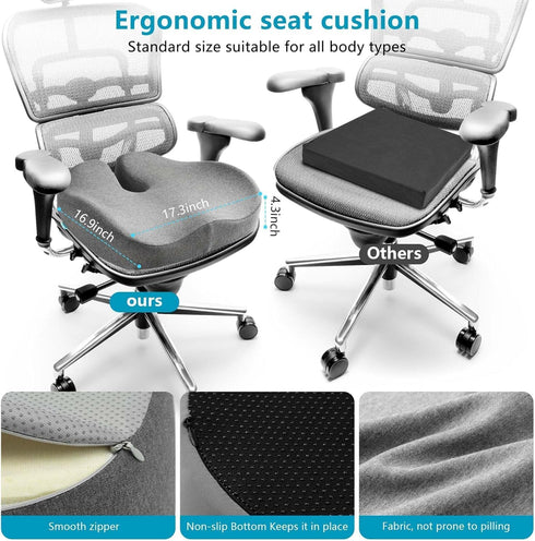 VILCHEBBA Tailbone, Seat Cushion, Office Chair Cushion for Sciatica, Coccyx Cushion, Ergonomic Memory Foam Seat Cushion