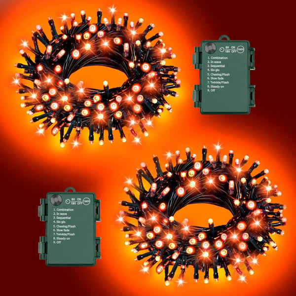 FFZZKJ Orange Lights for Halloween Lights String Outdoor Total 100LED 33Ft 8 Modes