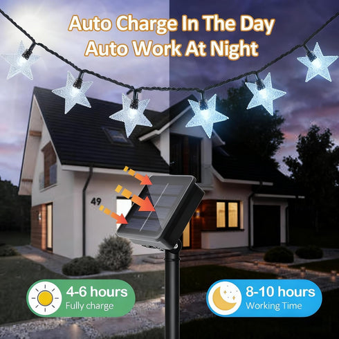 L LAMPOP 39FT 100 8 Twinkle Solar Star String Lights Outdoor Waterproof Fairy Lights LED with Lighting Modes