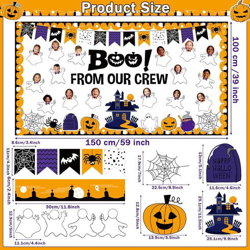 Halloween Ghost Bulletin Board Cutouts, Pumpkin Castle BOO Ghost Patterned Spider Web DIY Photo Borders