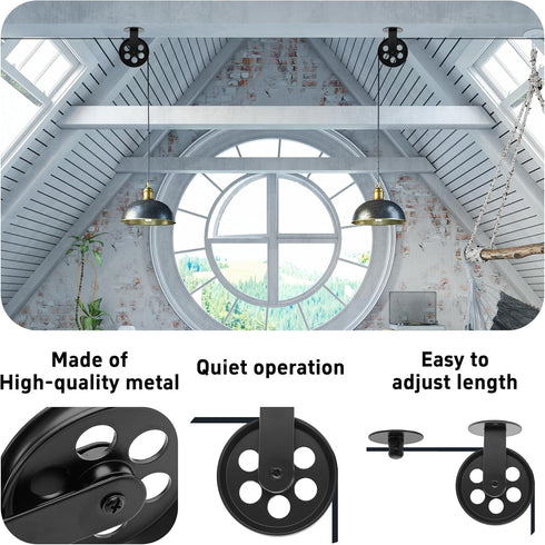 bociloy 2 Sets 2.75 Rustic Metal Pulley Wheels, Wall Ceiling Mount for Plug in Pendant Light Industrial Vintage Hanging