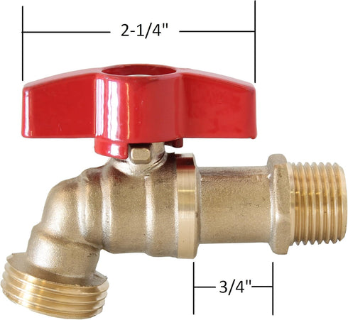 3/4" MIP Brass Ball Valve Hose Bibb with Extra Large Handle and Extended Body