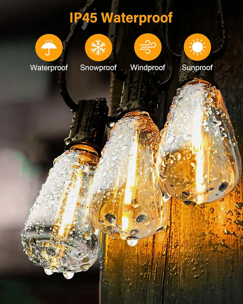 50FT 26 ST38 Bulbs (1 2700K Doukedge Outdoor String Lights Waterproof, Patio Lights with Edison Sqare), Outside Hanging
