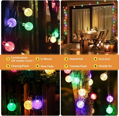 Galavasen 46FT 66LED 8Modes Outdoor Solar String Lights, Crystal Color Solar Powered Christmas Fairy String Lights