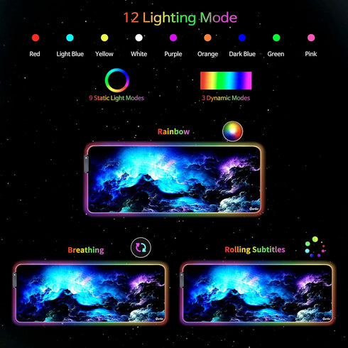 Gerlos RGB Large Gaming Mouse Pad, Extended Soft LED Mouse Pad, Non-Slip Rubber Base, Water Resistant Keyboard Pad,