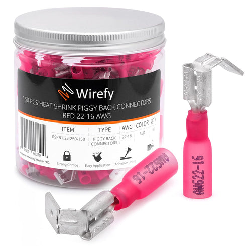Wirefy 150 PCS Heat Shrink Piggyback Spade Connectors, 3 Way Double Spade Quick Disconnect Terminals - Red