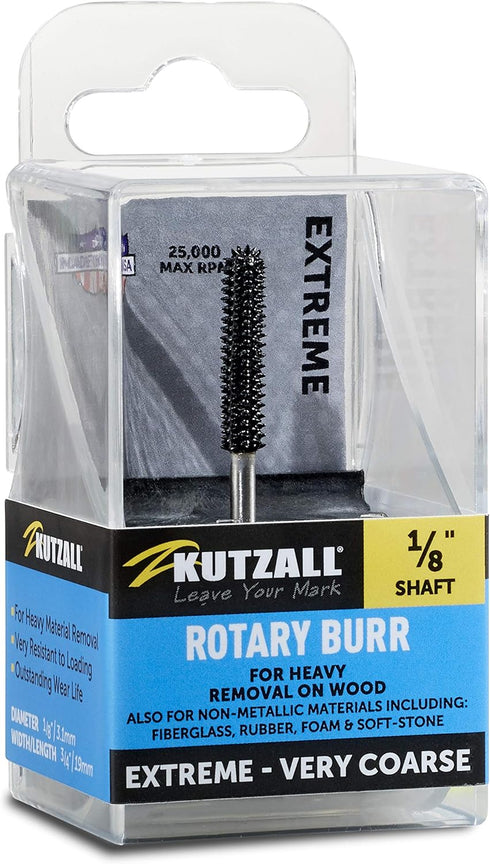 Kutzall Extreme Ball Nose Burr, 1/8" Shaft, Very Coarse Wood Carving Bit for Dremel, Foredom, DeWalt
