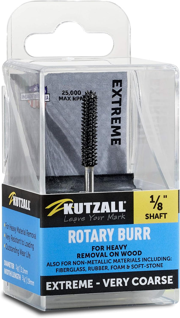 Kutzall Extreme Ball Nose Burr, 1/8" Shaft, Very Coarse Wood Carving Bit for Dremel, Foredom, DeWalt