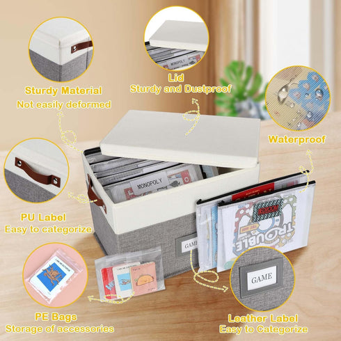 Board Game Storage Organizer with 12pcs Zipper Bags and Writable Stickers, Storage with Lid for Office Supplies,