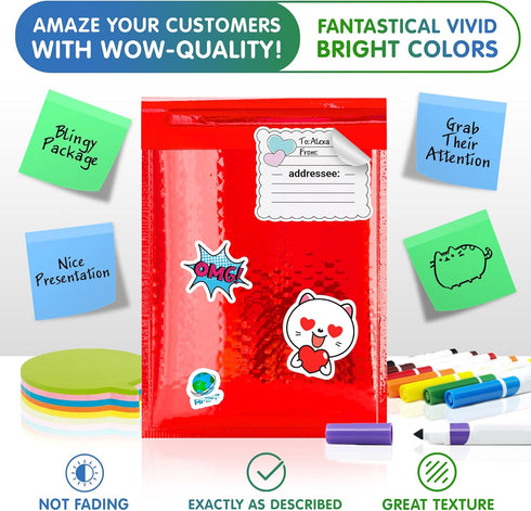 Red Metallic Bubble Mailers, 7.25 x 7 Inches, 25 Pack Waterproof Padded Shipping Envelopes