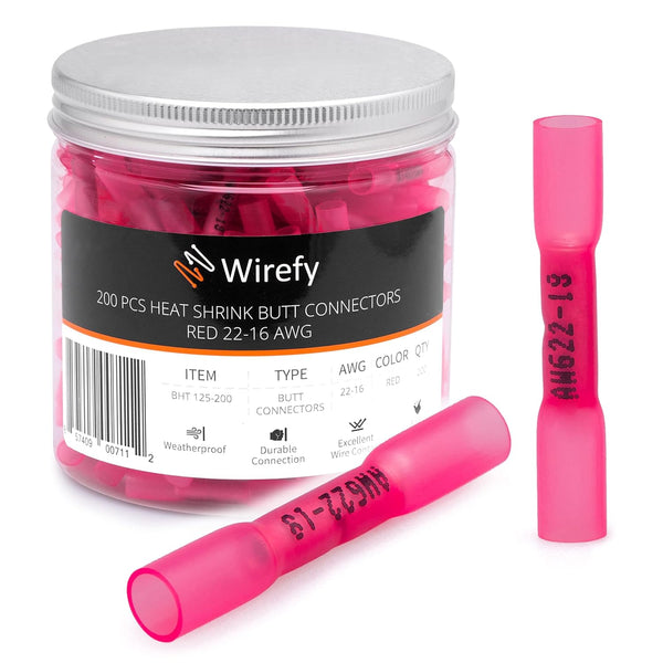 Wirefy 200 Wire Connectors, Heat Shrink Butt Connectors, Waterproof Electrical Kit for Marine Grade Wiring