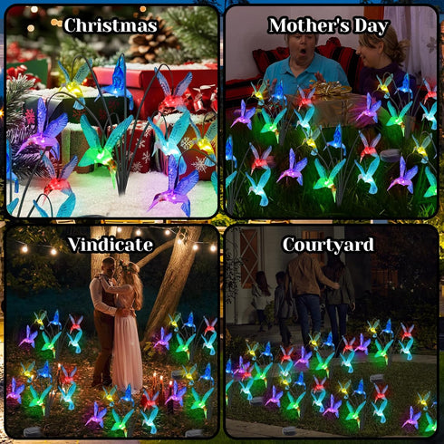 BeHiller Hummingbird Outdoor,2PACKS 12LED Hummingbird Hummingbird Solar Lights Swaying Firefly for Path Decor,Unique