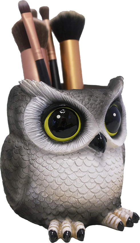 DWK Grey Owl Makeup Brush Holder Organizer Caddy, Handmade Makeup Organizer for Vanity, 4"