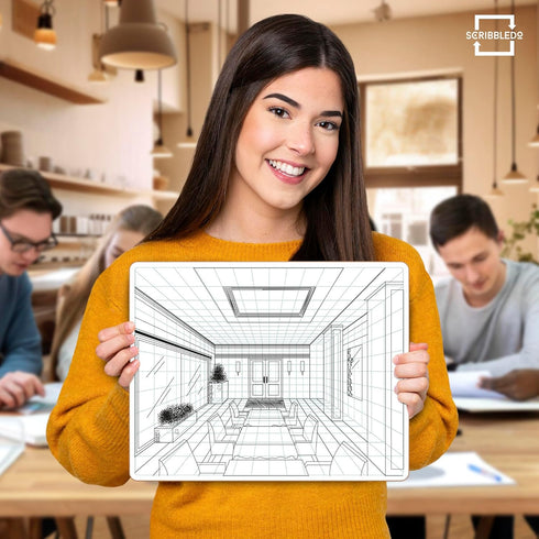 SCRIBBLEDO 11”x14” 1 Point Perspective Grid Dry Erase Board, Double-Sided Graphing Charts for Home School