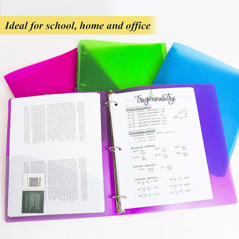 BAZIC 3 Ring Binder, 1" Poly Binders Organizer, Glitter Color Soft Cover, Holds 175 Sheets, 4-Count