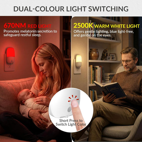 670nm Dimmable 0.5W(2 Pack) Klarlight Red LED Night Light for Sleep, Warm White Nightlight for Kid, Dusk to Dawn