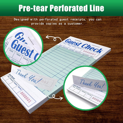 6 Pack, 300 Guest Check Books Guest Checks for Servers, Server Note Pads, Waitress Accessories Writing Pad, Thick