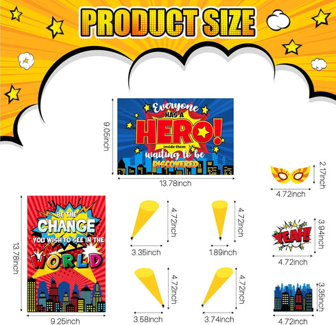 Outus 33 Pcs Hero Theme Classroom Decorations Bulletin Board Set Hero Posters and Banners Hero Sayings Cityscape Cutouts for Classroom Pre School Elementary and Middle School Home Wall Decor by Outus