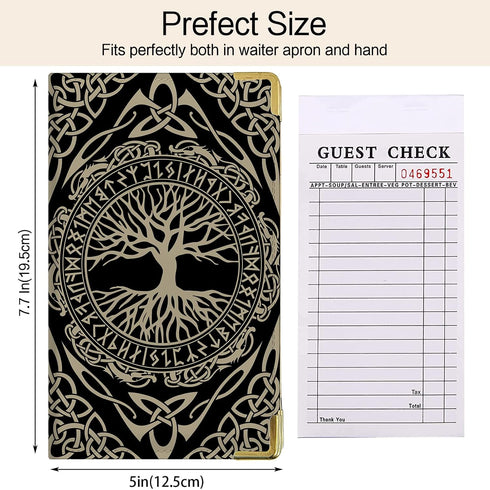 Waitress Book, Vikings Tree Server Books for Waitress with Zipper Pocket, Leather Server Book, Cash Check Bill Receipt
