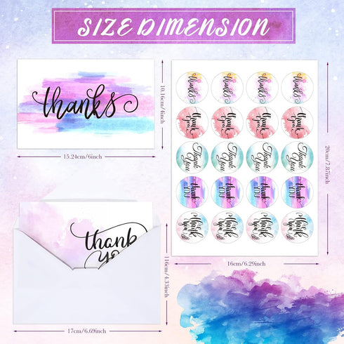 Faccito 100 Watercolor Thank You Cards with Envelopes and Stickers, Baby Shower, Graduation, Birthday, Wedding, Thank
