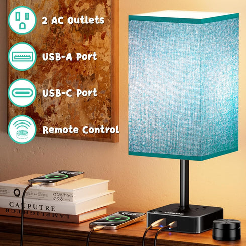 Dimmable Nightstand Lamp & USB C+A Fast Charging Station: Modern Bedside Table Lamp with Remote & Touch Control, Warm