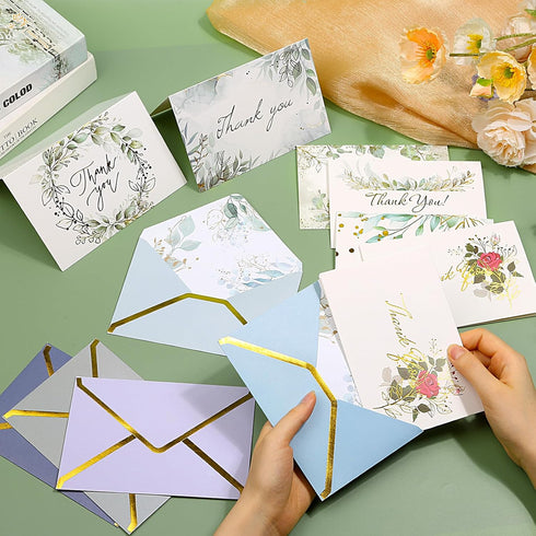 Comkrivy 200 10 4x6 Inch 10 Pcs Luxurious Gold Thank You Cards with Envelopes Bulk, Patterns Wedding Thank You Card