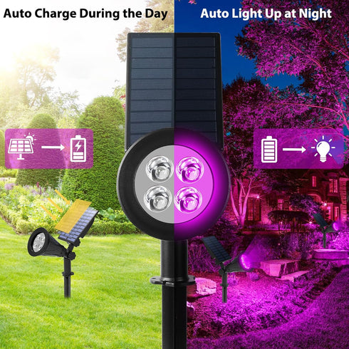 4 180 Area(Purple-1Pack) T-SUN Solar Spotlights, LED Solar Waterproof Outdoor Landscape Lights, Auto-on/Auto-Off by