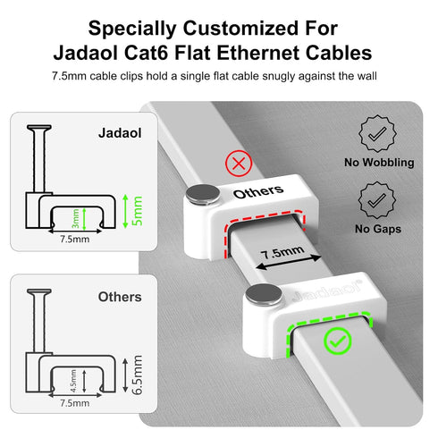 Jadaol 100Pcs 7.5mm Cat6 RJ45 Cable Clips with Nails, Custom Fit for Flat Ethernet Cable, Wall Wire Tacks for LAN